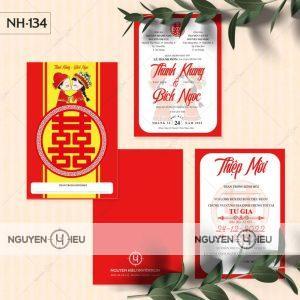 Thiệp cưới màu đỏ chibi